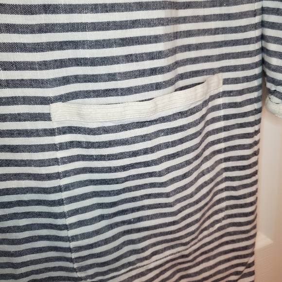 J. Crew Womens Sz XS Long Sleeve Tunic Blouse Linen Blend Striped Black White - Picture 7 of 13